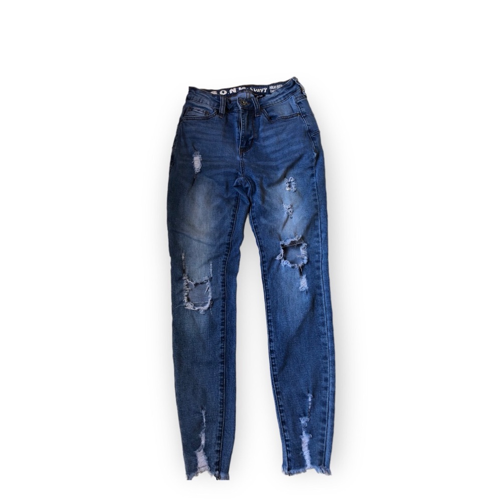 S.O.N.G Curvy High Rise Skinny Ankle Factory Distressed Medium Wash Jeans 0/24